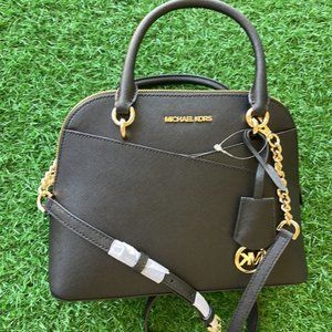 Michael Kors Jet Set Travel Medium Saffiano Leather Dome Satchel Black
